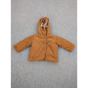 Baby Boden Brown Polka Dot Hooded Jacket 9-12M Ears Fleece Lined Cozy Coat